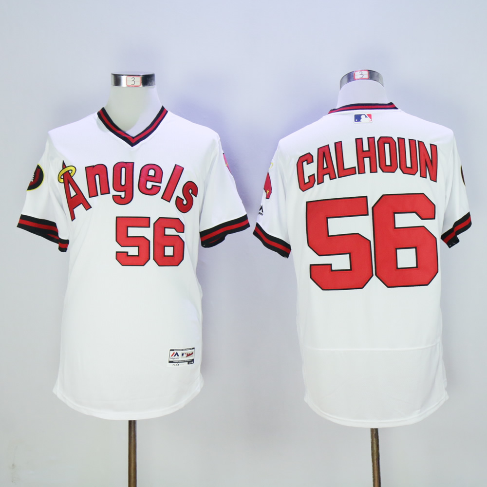 Men Los Angeles Angels #56 Calhoun White Throwback MLB Jerseys->women mlb jersey->Women Jersey